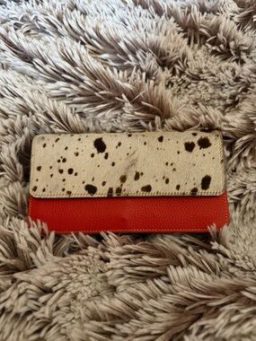 Spotted Haircalf and Red Leather Continental Wallet